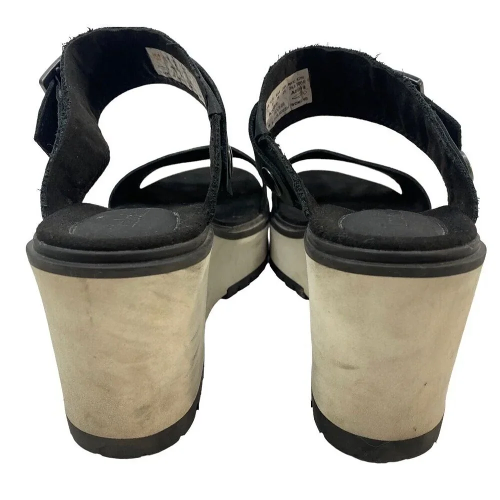 TIMBERLAND Women Platform Size 8 Black Koralyn Buckle Wedge Leather Sandals
